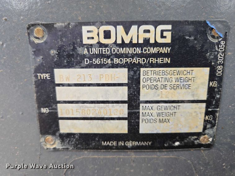 image for item EB1415 1999 Bomag BW 213PDH-3 single drum vibratory roller