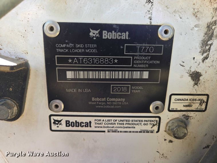 image for item EB1417 2018 Bobcat T770 tracked skid steer loader