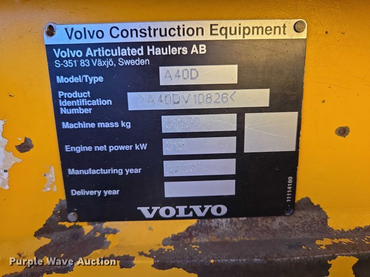 image for item EB1424 2003 Volvo A40D articulated haul truck