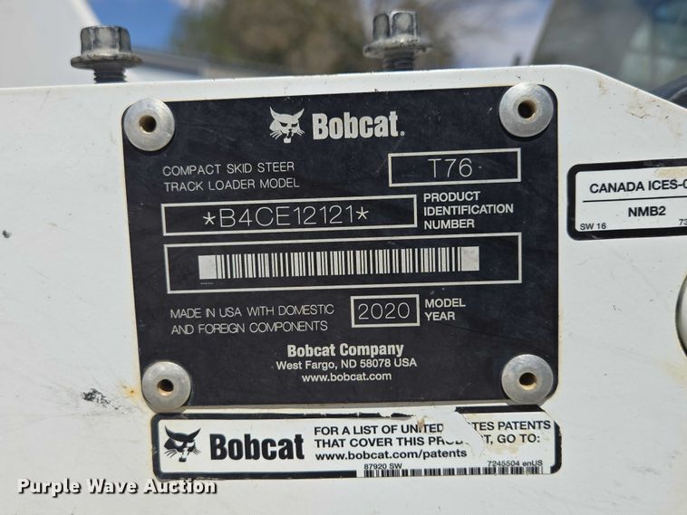 image for item EB1425 2020 Bobcat T76 tracked skid steer loader