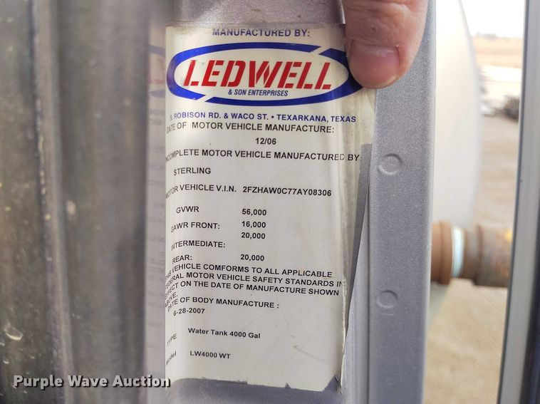 image for item ED0006 2007 Sterling LW4000 WT tank truck