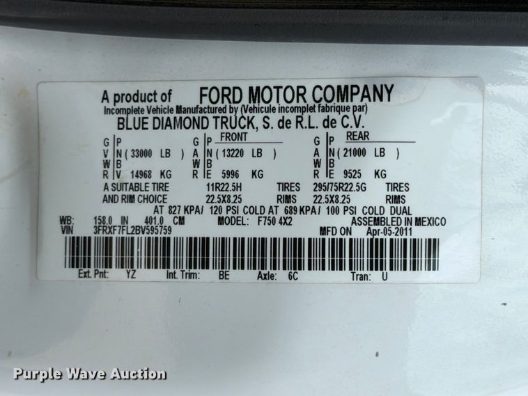 image for item ED5224 2011 Ford F750 bucket truck