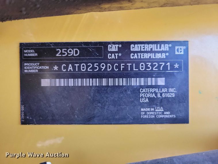 image for item EE0980 2015 Caterpillar 259D tracked skid steer loader