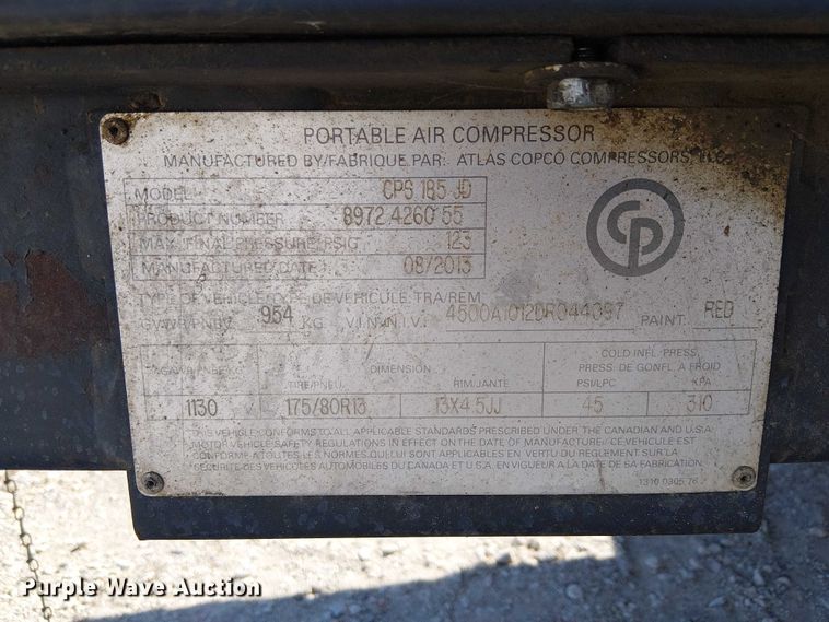 image for item EE5303 2013 Atlas Copco CPS 185 JD air compressor
