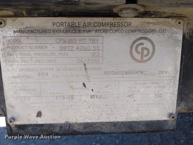 image for item EE5311 2010 Atlas Copco CPS 185 air compressor