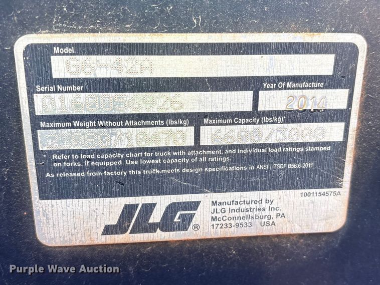 image for item EF1101 2014 JLG G6-42A telehandler