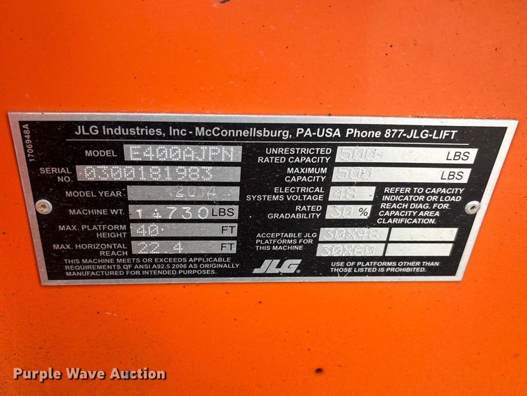 image for item EF1105 2014 JLG E400AJP Narrow boom lift