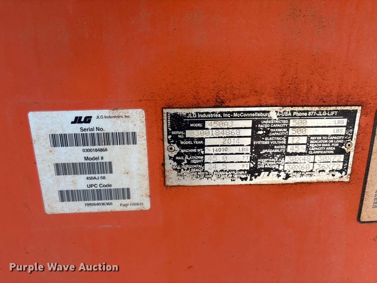 image for item EF1107 2014 JLG 450AJ boom lift