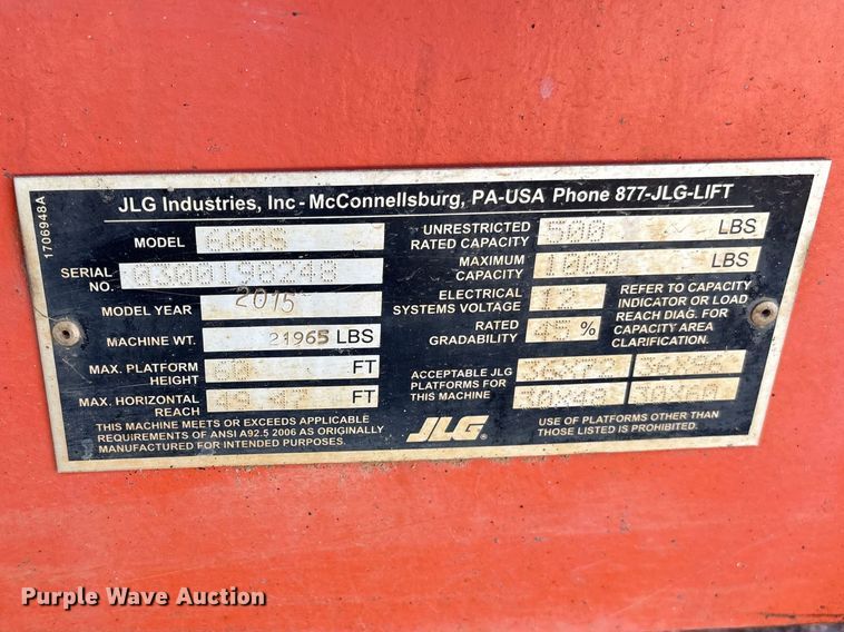 image for item EF1108 2015 JLG 600S boom lift