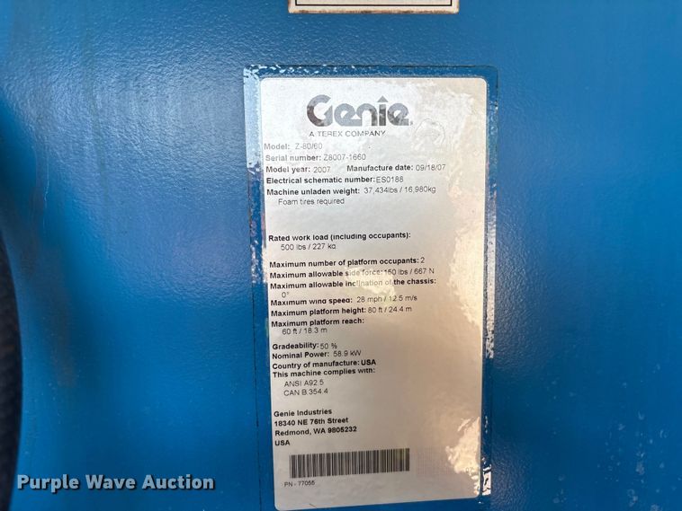 image for item EF1110 2007 Genie Z80/60 boom lift