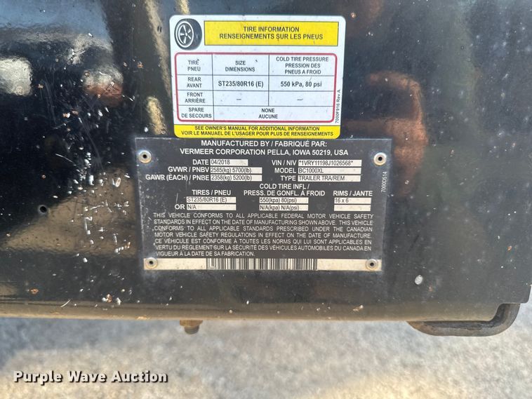 image for item EF2447 2018 Vermeer BC1000XL wood chipper