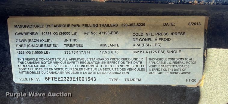 image for item EG2108 2014 Felling Trailers FT-20I equipment trailer