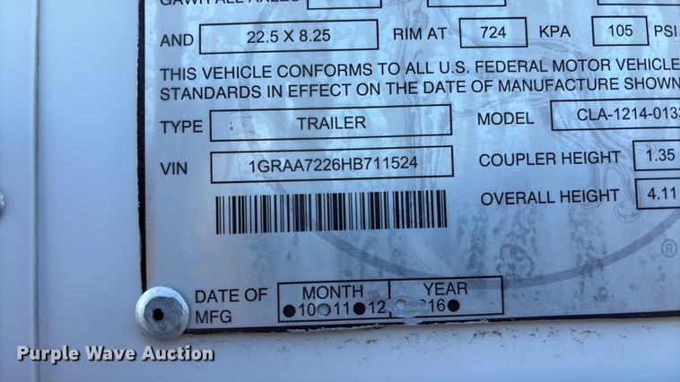image for item EG8945 2017 Great Dane CLA-1214-01336 dry van trailer with Gulfgate oil purification system