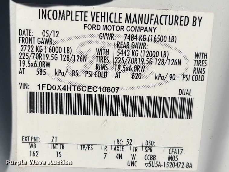 image for item EG8947 2012 Ford F450 Super Duty XL Ext. Cab utility / service truck