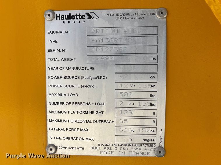 image for item EM8612 2015 Haulotte HA130RTJPRO boom lift