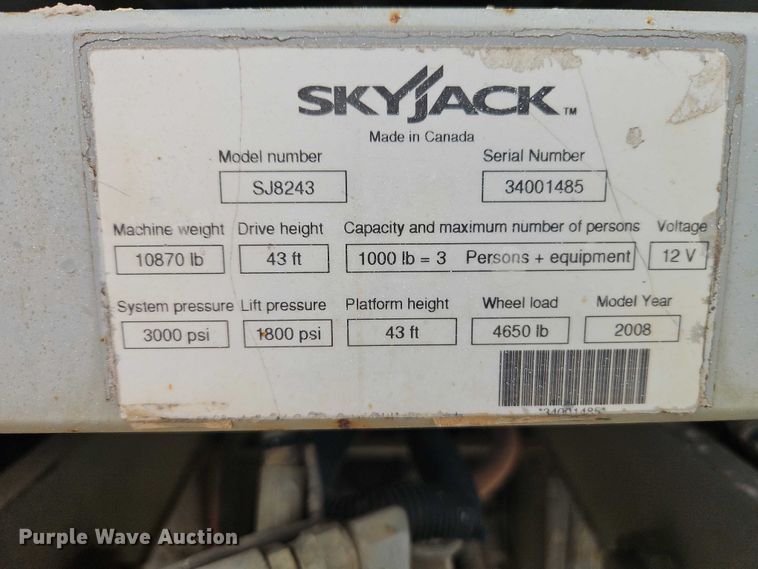 image for item EO7268 2008 SkyJack SJ8243 scissor lift