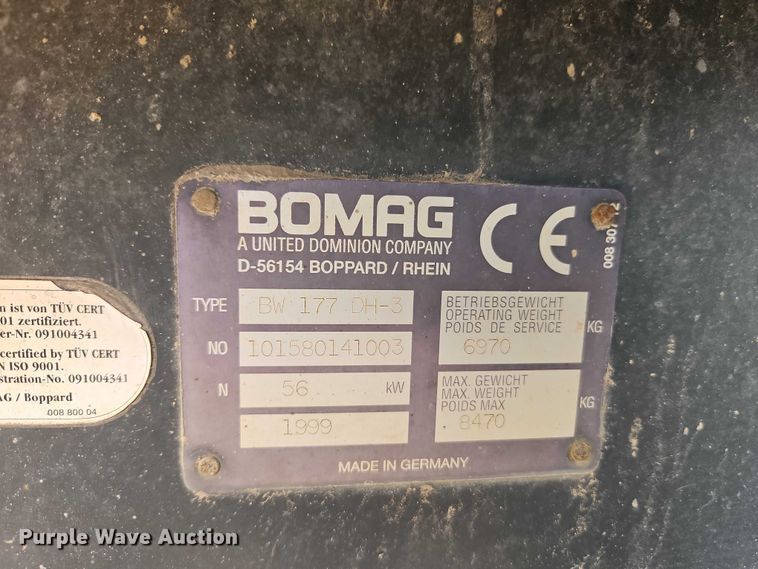image for item EO7292 1999 Bomag BW177DH-3 single drum vibratory roller