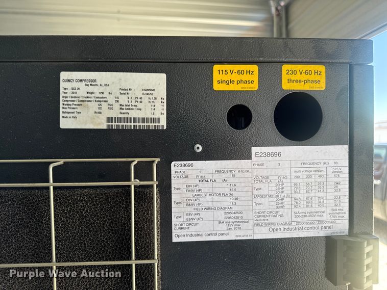 image for item ER0463 2018 Quincy QGS-20 air compressor