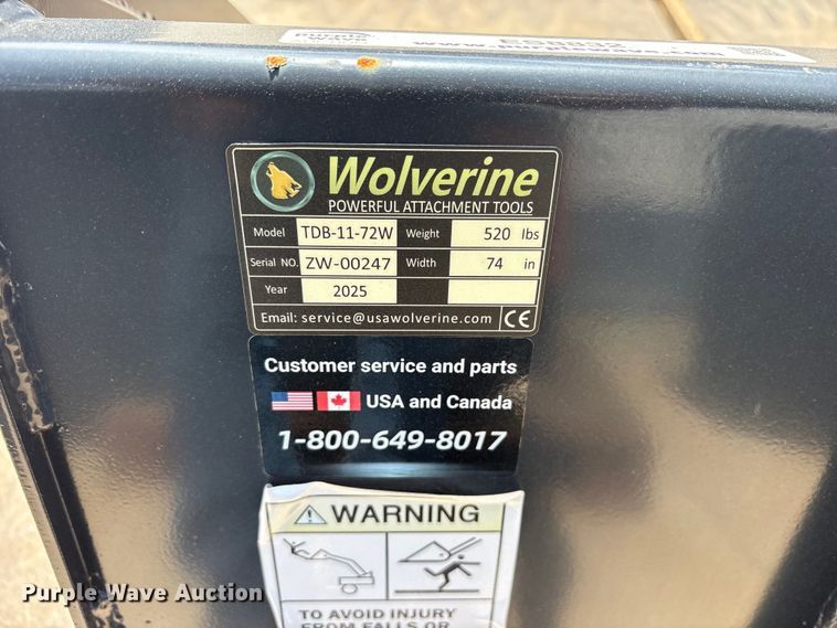 image for item ES8832 2025 Wolverine TDB-11-72W skid steer bucket