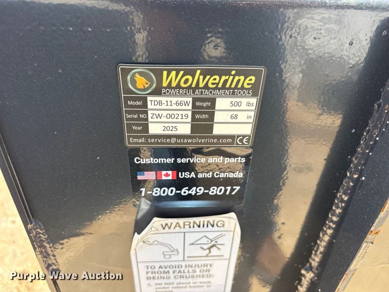 image for item ES8833 2025 Wolverine TDB-11-66W skid steer bucket