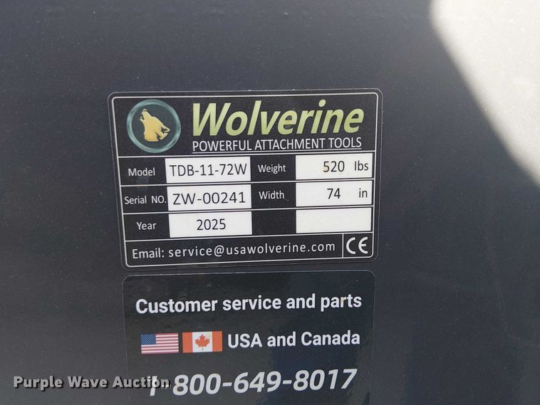 image for item ES8835 2025 Wolverine TDB-11-72W skid steer bucket