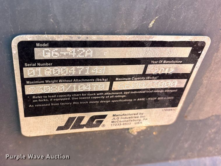 image for item ES8899 2012 JLG G6-42A telehandler
