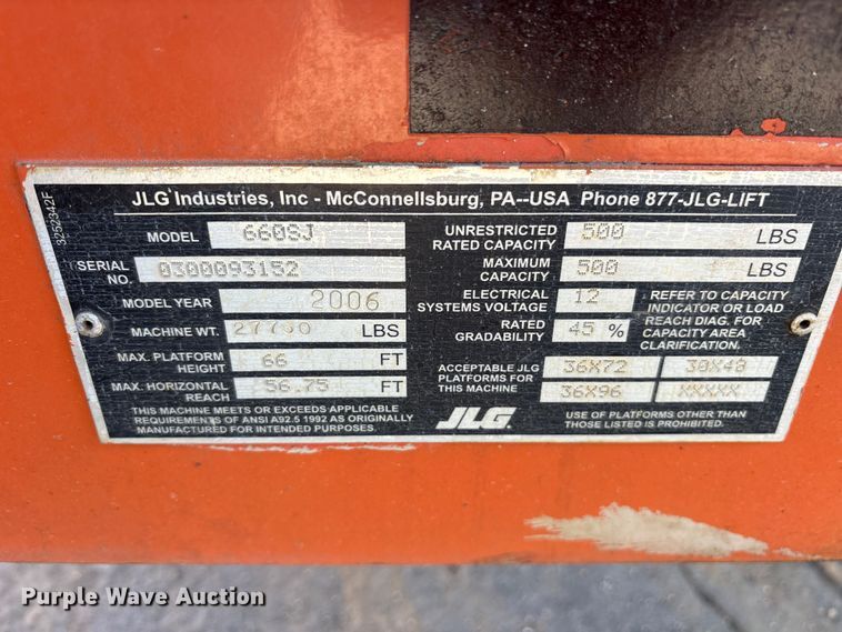 image for item ES8900 2006 JLG 660SJ boom lift