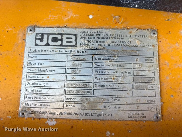 image for item ES8903 2017 JCB S2632E scissor lift