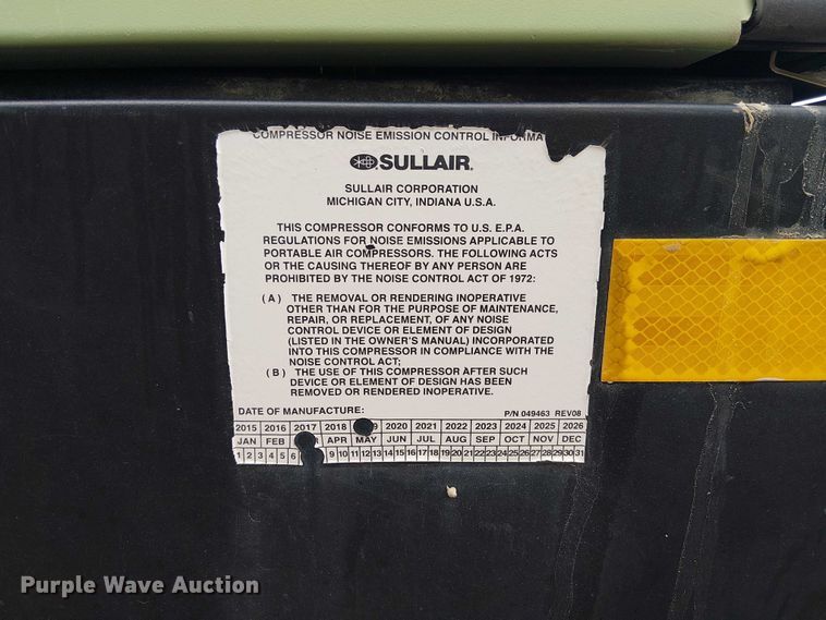 image for item ES8928 2019 Sullair 185D air compressor