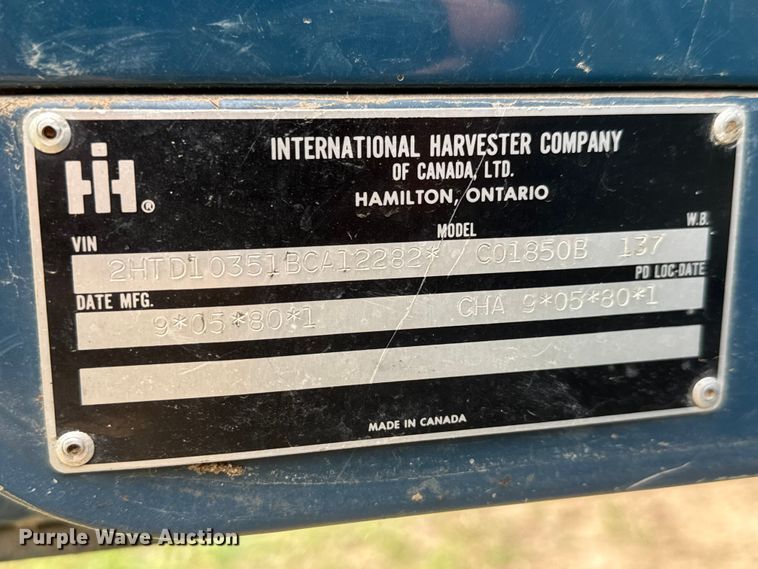 image for item ET1932 1980 International Cargostar 1850 B truck cab and chassis with tree spade