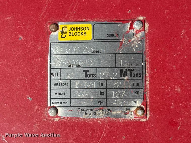 image for item ET1972 Johnson Blocks SB 30S 20B H crane block