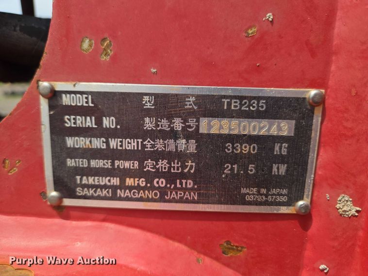 image for item ET5063 2008 Takeuchi TB235 mini excavator
