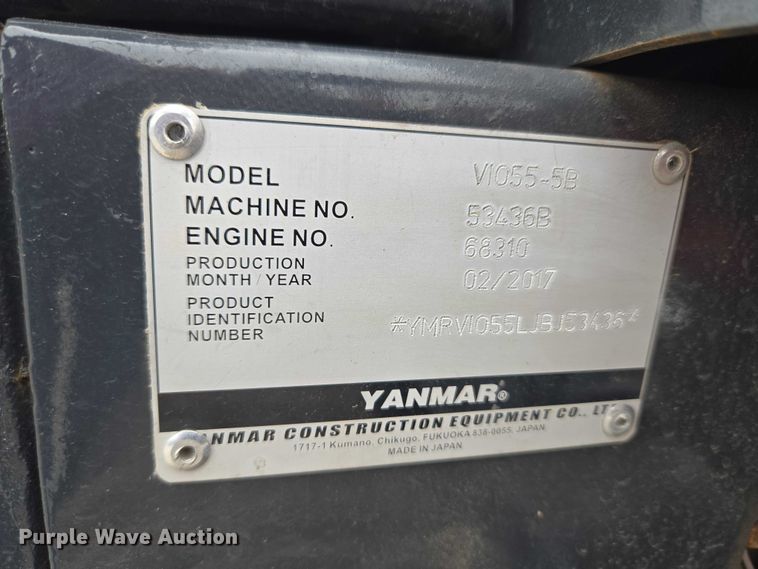 image for item ET5075 2017 Yanmar VIO55 mini excavator