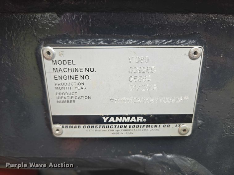 image for item ET5076 2019 Yanmar VIO80 mini excavator