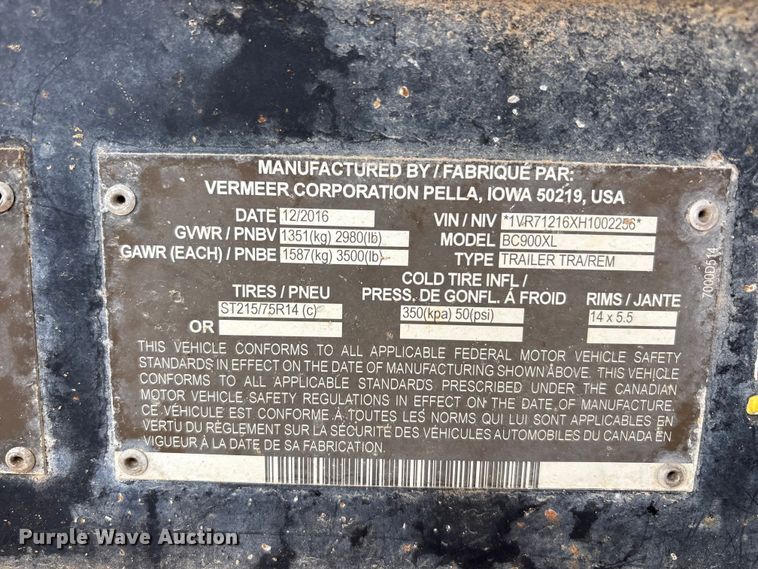 image for item EU5511 2016 Vermeer BC900XL wood chipper