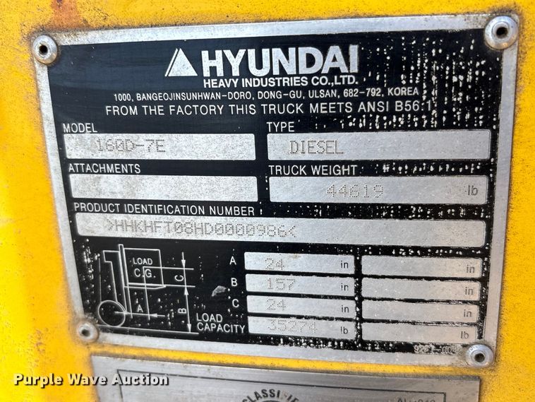 image for item EU7483 Hyundai 160D-7E forklift