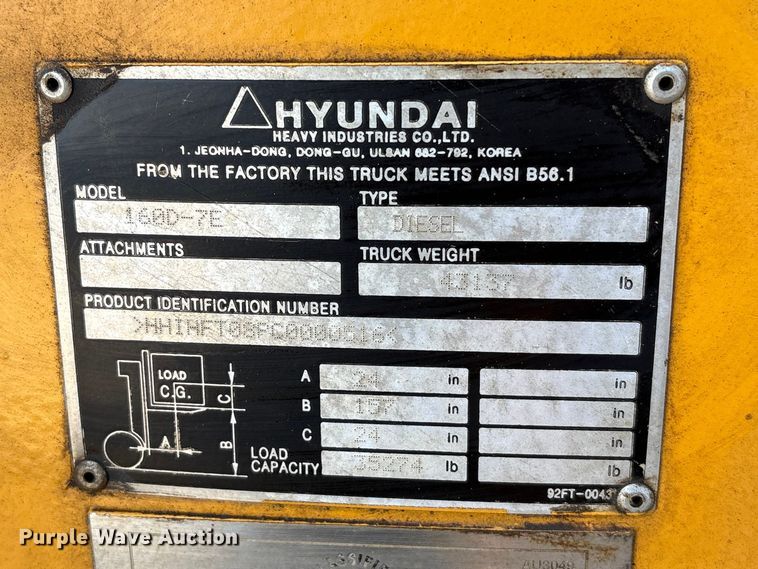 image for item EU7484 Hyundai 160D-7E forklift