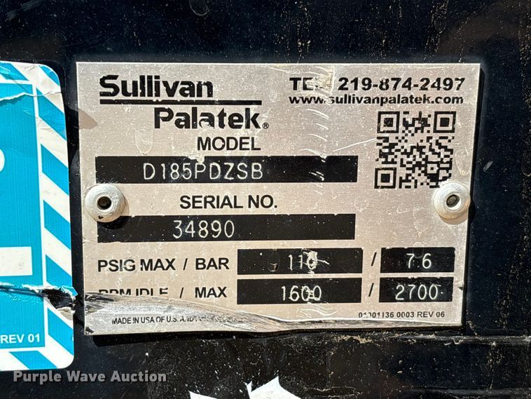 image for item EU7490 Sullivan Palatek D185PDZSB air compressor
