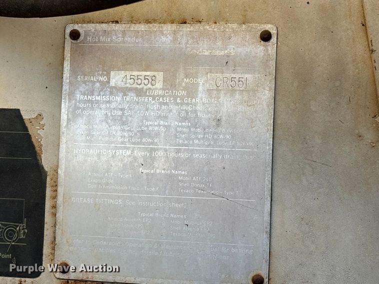 image for item EU8629 1996 Cedarapids CR551 paver