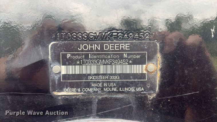 image for item EV2916 2019 John Deere 333G tracked skid steer loader