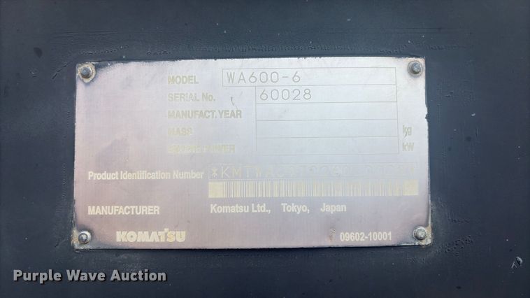 image for item EV2927 2006 Komatsu WA600-6 wheel loader