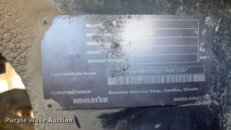 image for item EV2928 2007 Komatsu WA500-6 wheel loader