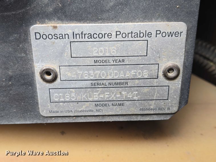 image for item EV5792 2016 Doosan C185 air compressor