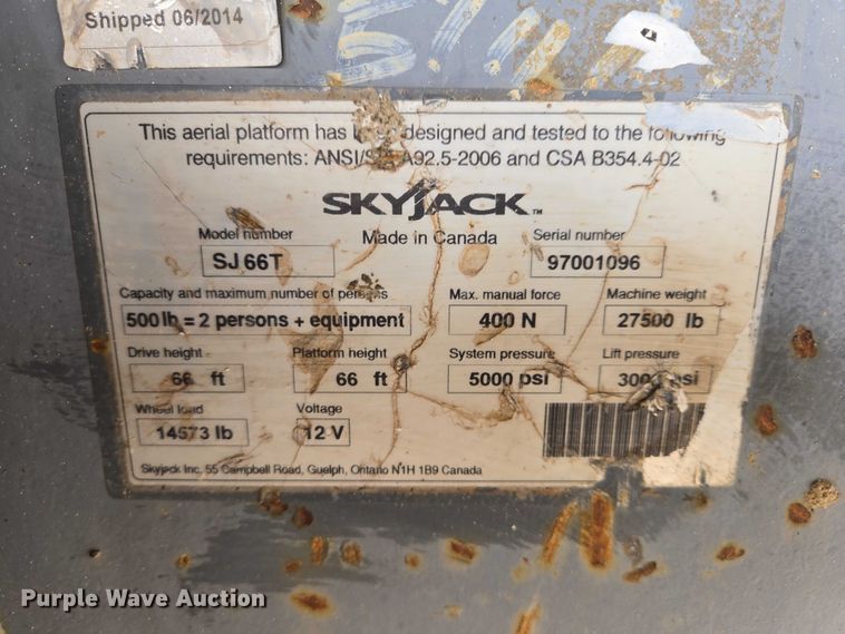 image for item EV5805 2014 Skyjack SJ66T boom lift