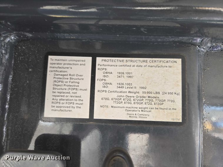 image for item EV5910 2010 John Deere 872GP motor grader