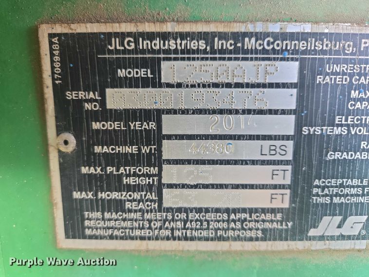 image for item EV5979 2014 JLG 1250AJP boom lift
