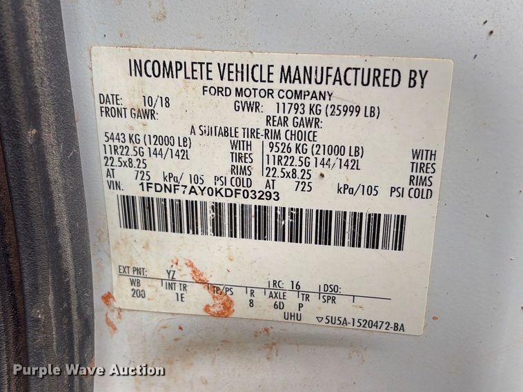 image for item EW1547 2019 Ford F750 Super Duty forestry bucket truck