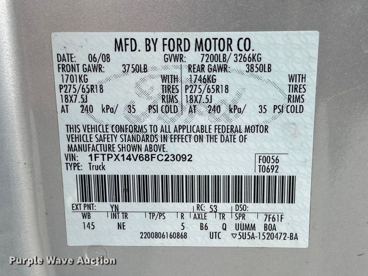 image for item EW2030 2008 Ford F150 Ext. Cab pickup truck