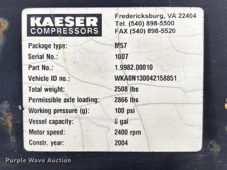 image for item FB3663 2004 Kaeser M57 air compressor