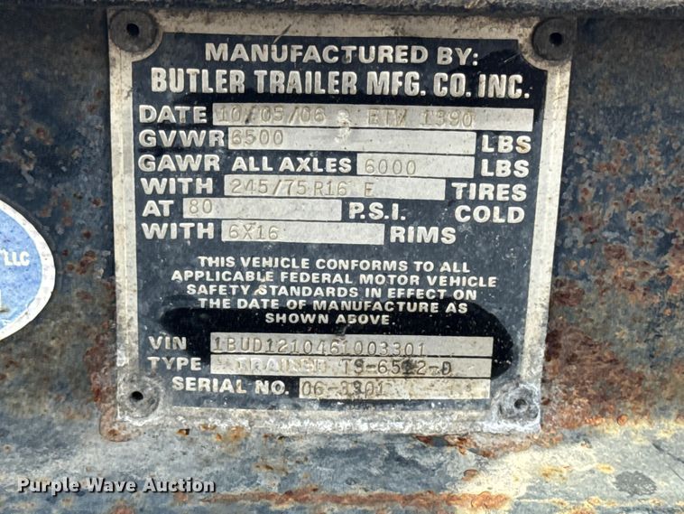 image for item FB5695 2006 Butler TS-6512-D tilt deck equipment trailer